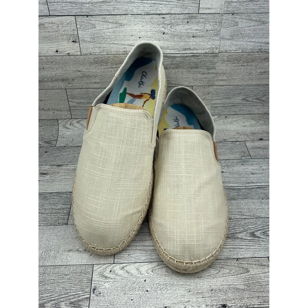 OluKai Kaula Pa'a Kapa Women 10 Beige Textile Espadrille Slip On Shoes 20449